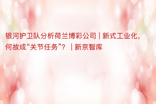 银河护卫队分析荷兰博彩公司 | 新式工业化，何故成“关节任务”？ | 新京智库